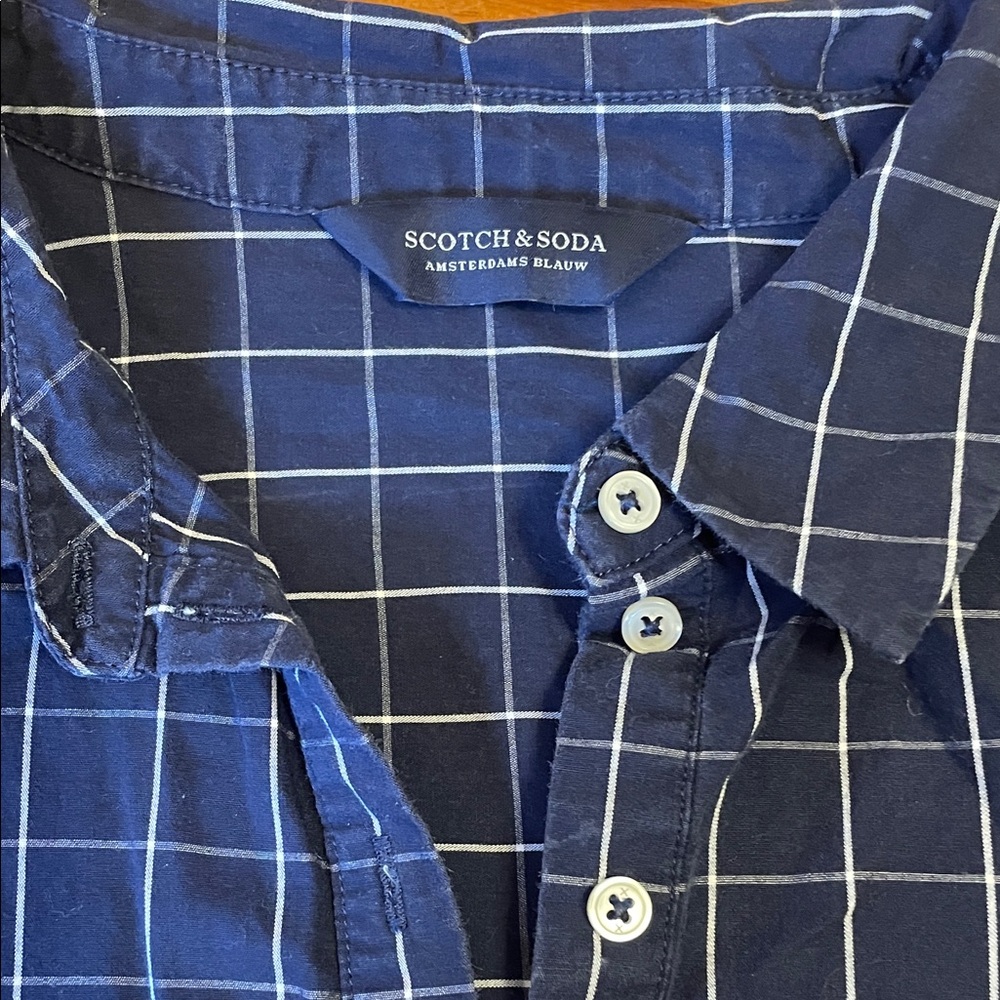 Scotch & Soda Navy Blue Plaid Button Down Shirt Dress